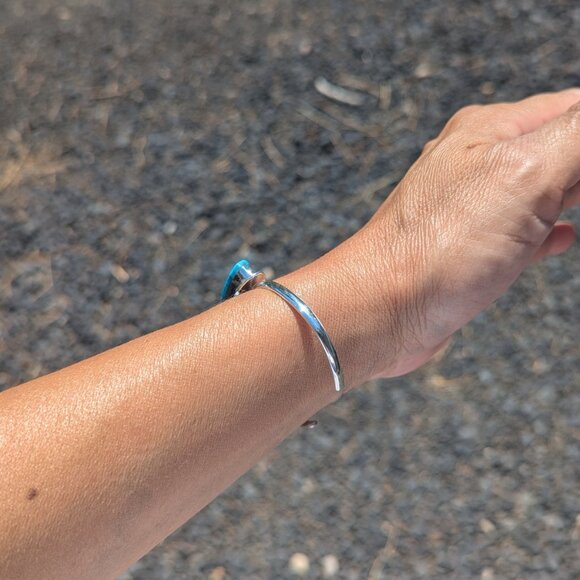 Navajo Bracelet Handmade Sterling Silver Kingman Turquoise Jewelry Sz 6.75in.*** - Picture 8 of 10